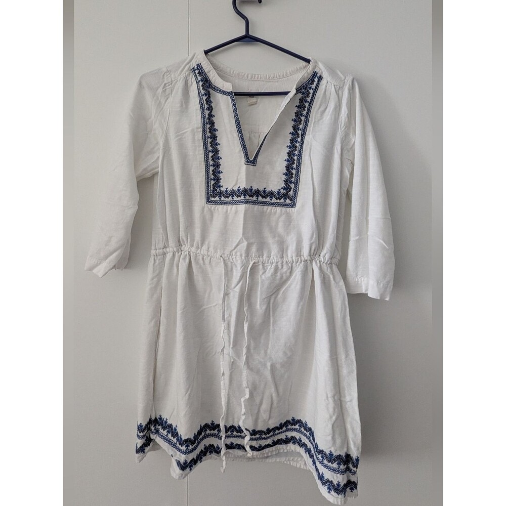 GAP White Dress with Blue Embroidered Trim